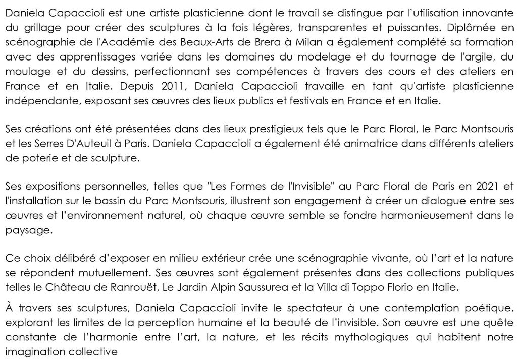 Daniela Capaccioli - présentation - Rencontres sculpture 2025 - Fougères - La chapelle de la verrerie